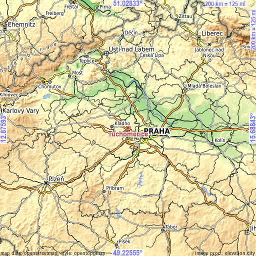 Topographic map of Tuchoměřice