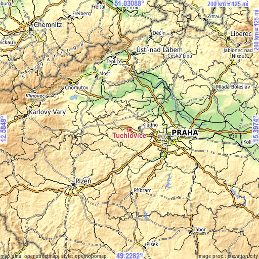 Topographic map of Tuchlovice