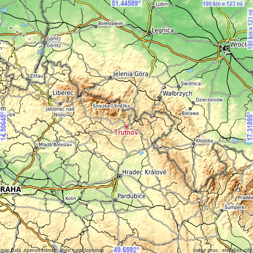 Topographic map of Trutnov