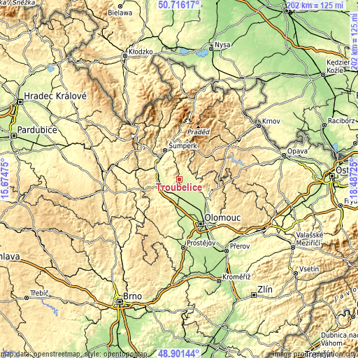 Topographic map of Troubelice