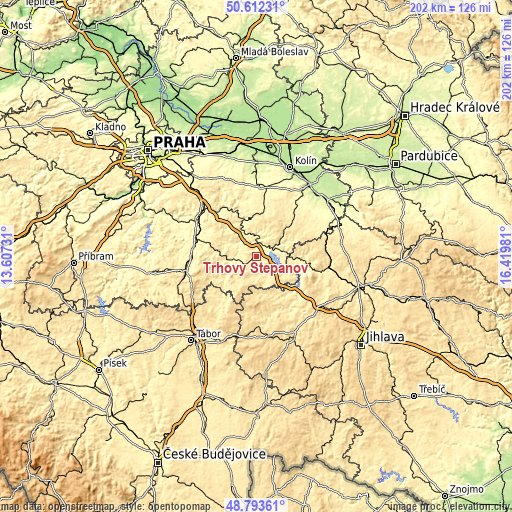 Topographic map of Trhový Štěpánov