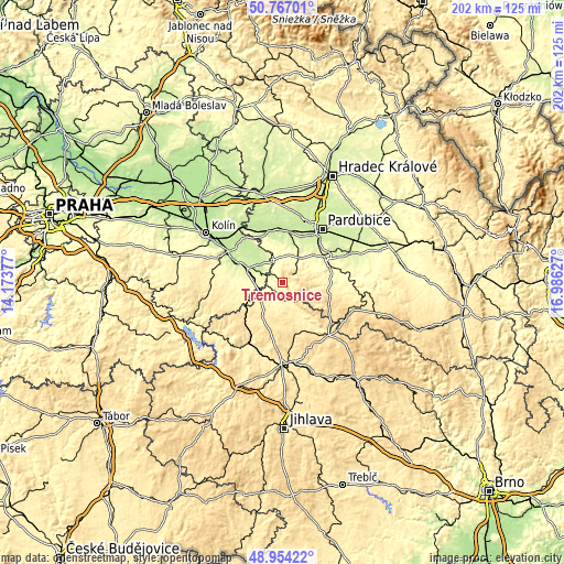 Topographic map of Třemošnice