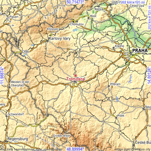 Topographic map of Třemošná