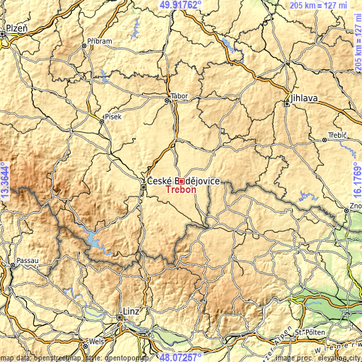 Topographic map of Třeboň