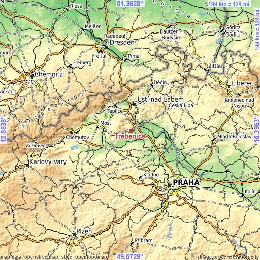 Topographic map of Třebenice