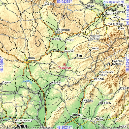 Topographic map of Traplice