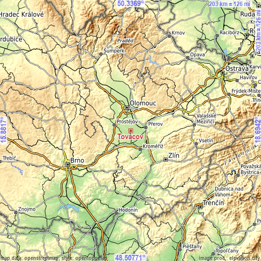 Topographic map of Tovačov