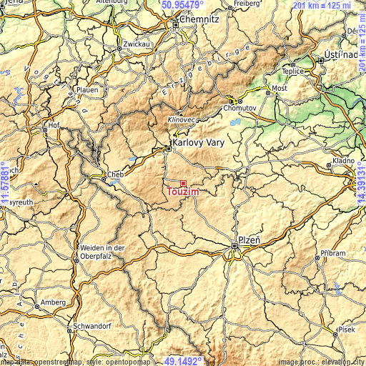 Topographic map of Toužim