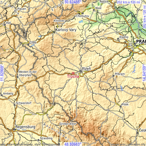 Topographic map of Tlučná