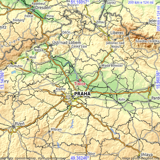 Topographic map of Tišice