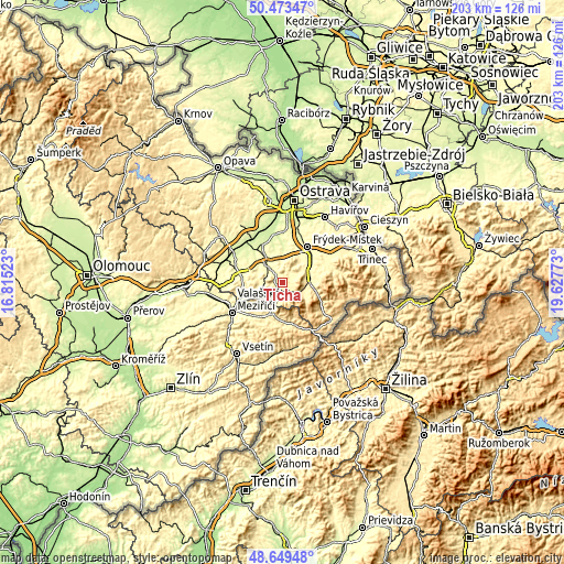 Topographic map of Tichá