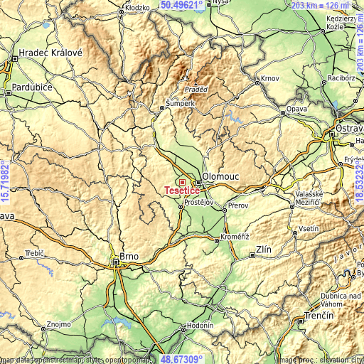 Topographic map of Těšetice