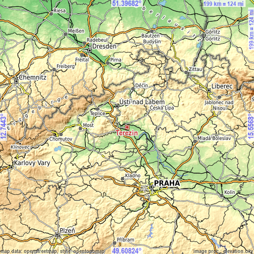 Topographic map of Terezín