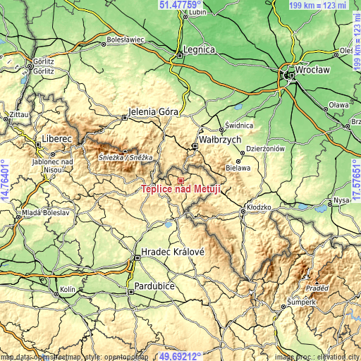 Topographic map of Teplice nad Metují