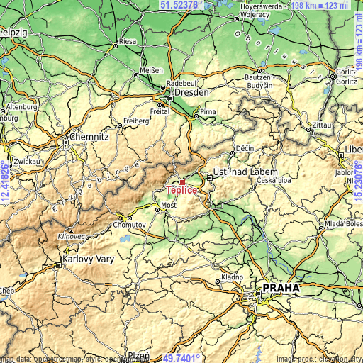 Topographic map of Teplice