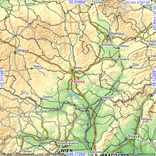 Topographic map of Telnice