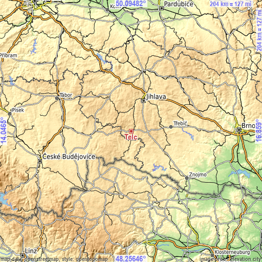 Topographic map of Telč