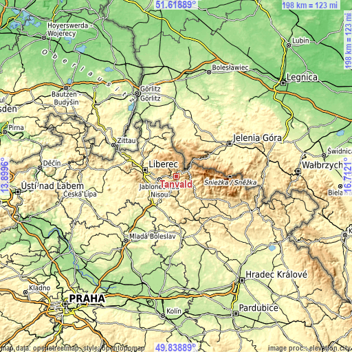 Topographic map of Tanvald