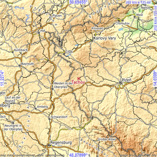 Topographic map of Tachov