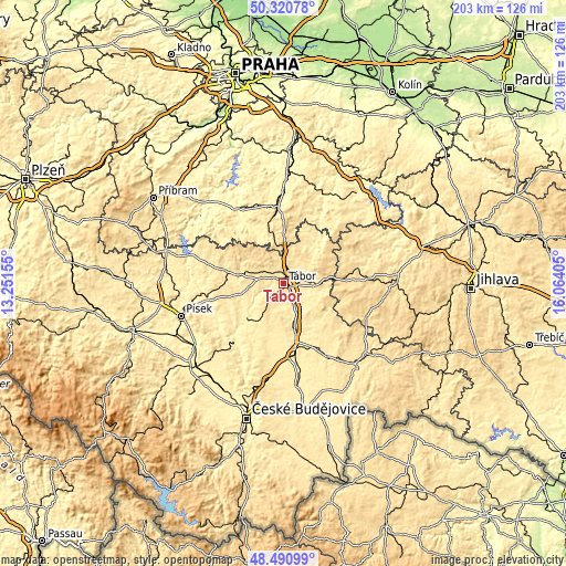 Topographic map of Tábor