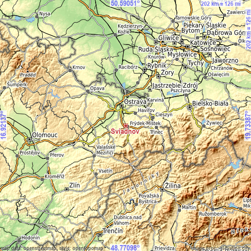 Topographic map of Sviadnov