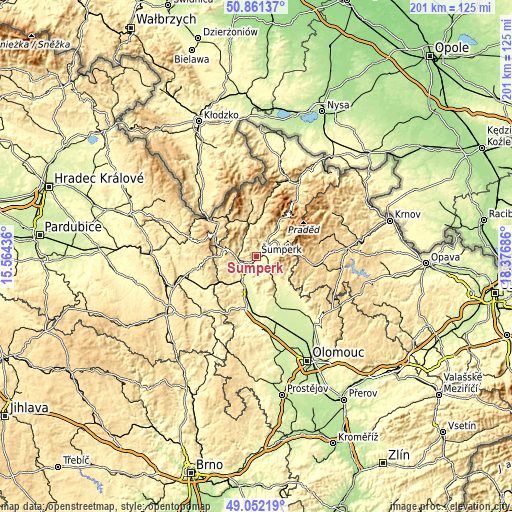 Topographic map of Šumperk