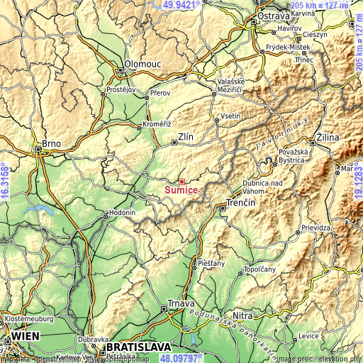 Topographic map of Šumice