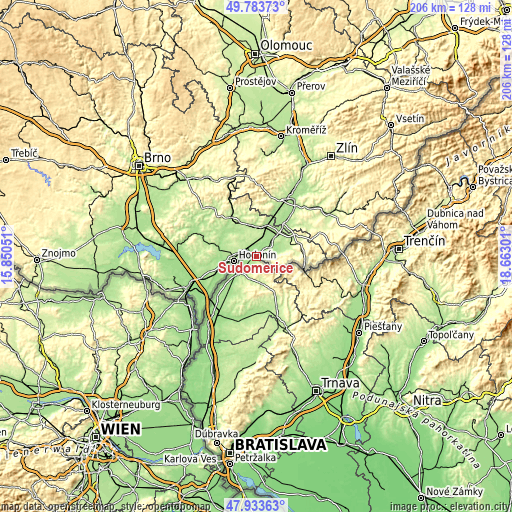 Topographic map of Sudoměřice