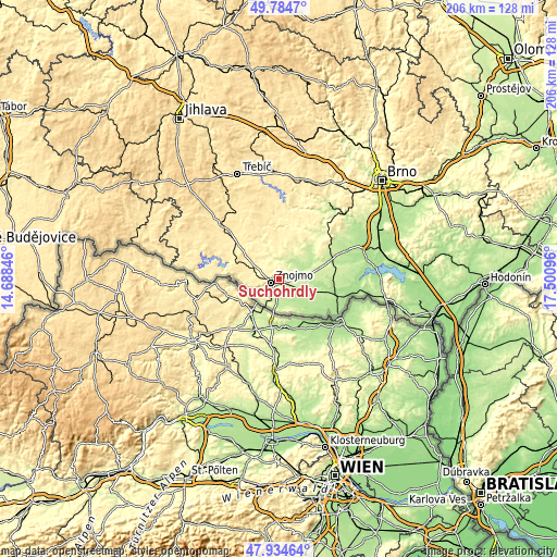 Topographic map of Suchohrdly