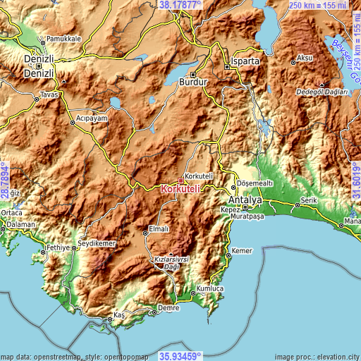 Topographic map of Korkuteli