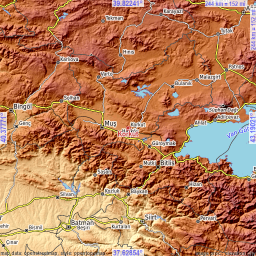 Topographic map of Korkut