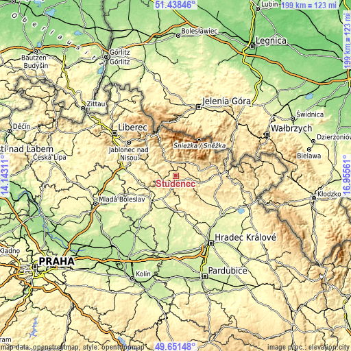 Topographic map of Studenec