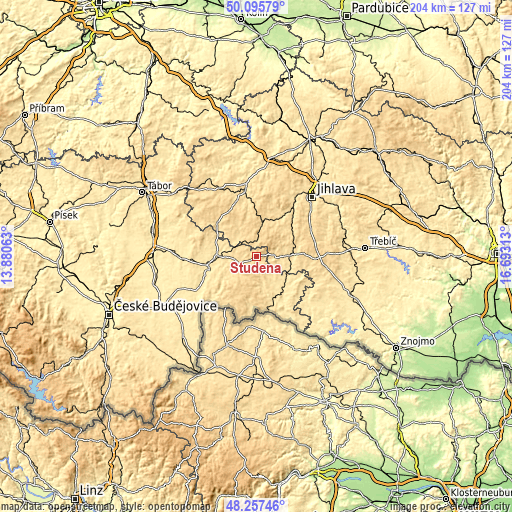 Topographic map of Studená