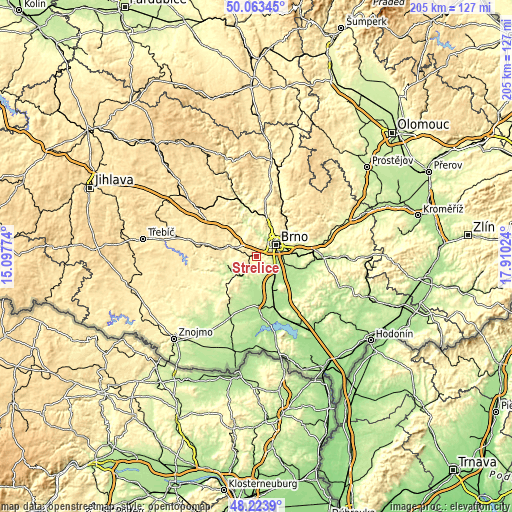 Topographic map of Střelice