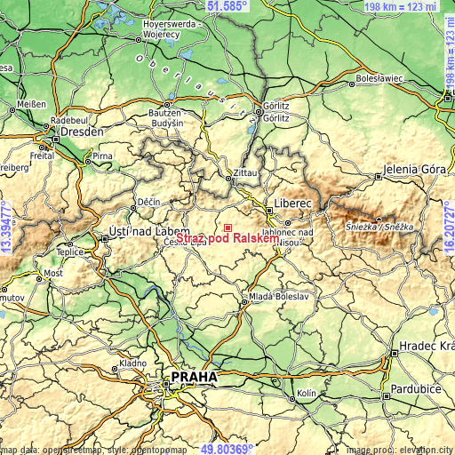 Topographic map of Stráž pod Ralskem