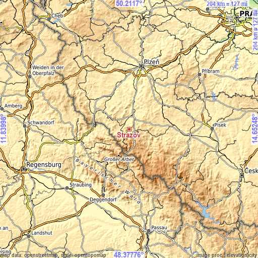 Topographic map of Strážov