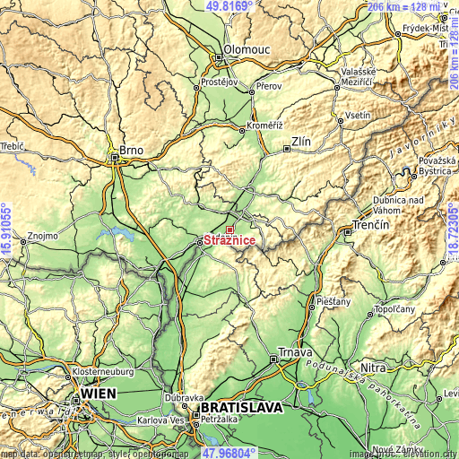 Topographic map of Strážnice