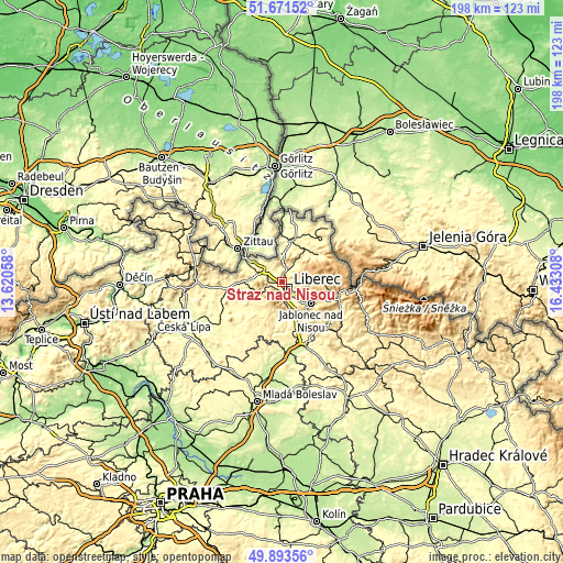 Topographic map of Stráž nad Nisou