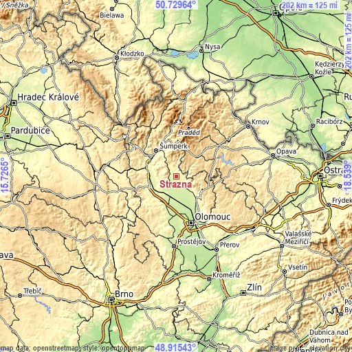 Topographic map of Strážná