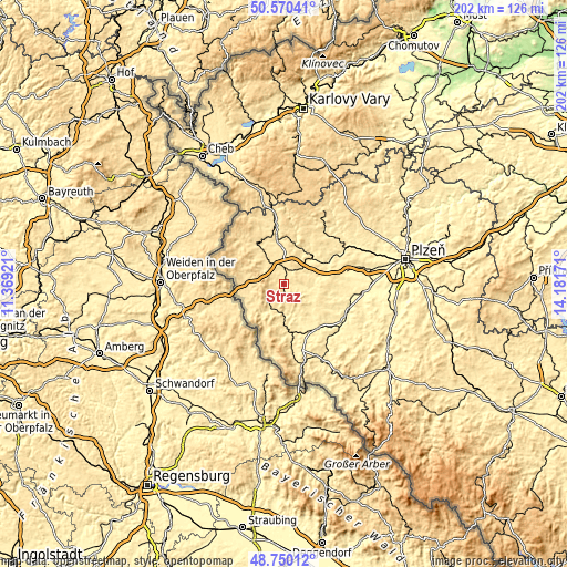 Topographic map of Stráž