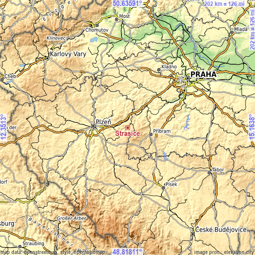 Topographic map of Strašice