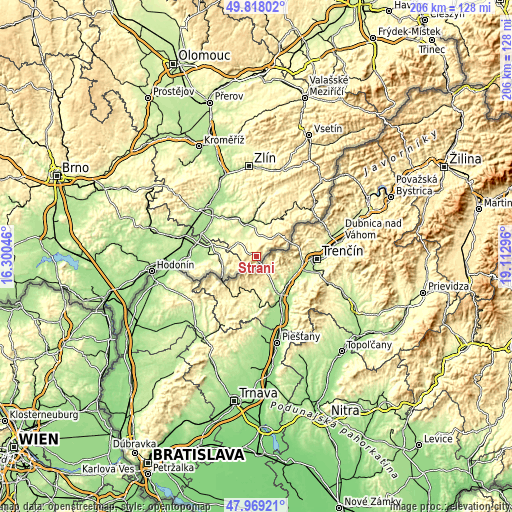 Topographic map of Strání