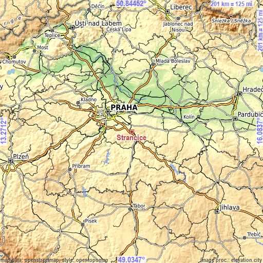 Topographic map of Strančice