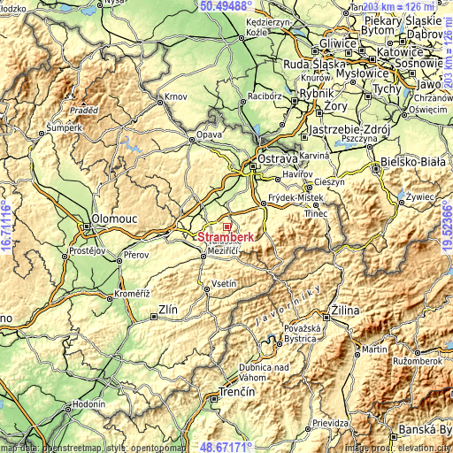Topographic map of Štramberk