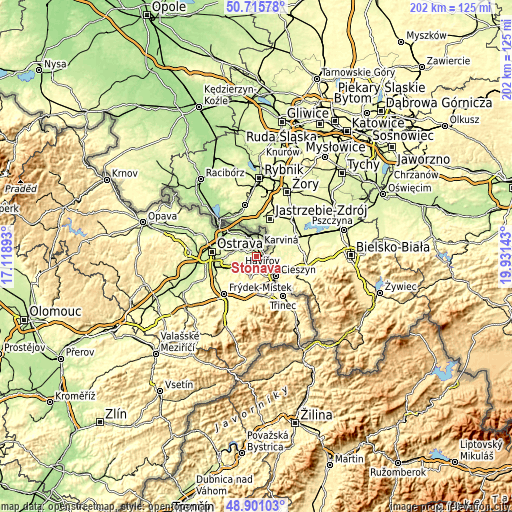 Topographic map of Stonava