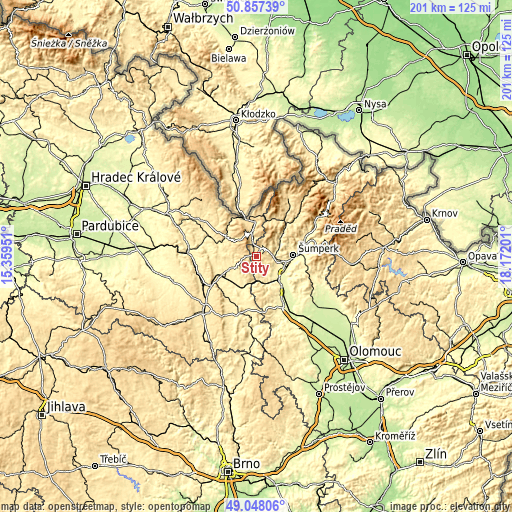 Topographic map of Štíty