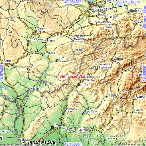 Topographic map of Štítná nad Vláří