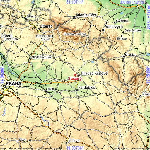 Topographic map of Stěžery