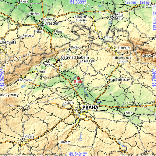 Topographic map of Štětí