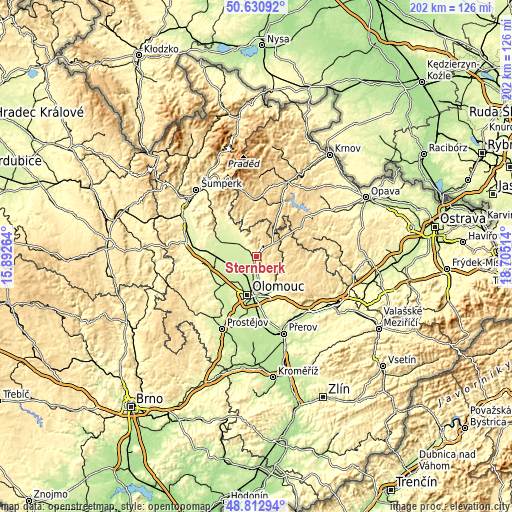 Topographic map of Šternberk
